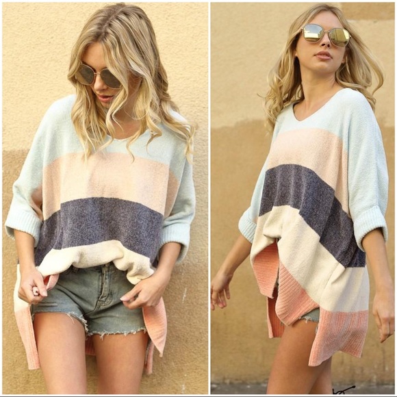 MOVING ALONG COLOR BLOCK SWEATER-LIGHT BLUE - Picture 2 of 5